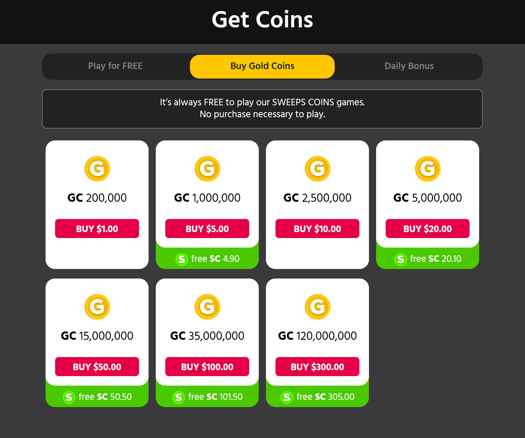 Chumba Casino coin store displaying Gold Coin packages with bonus Sweeps Coins — supplement your free Chumba daily collection with optional purchases